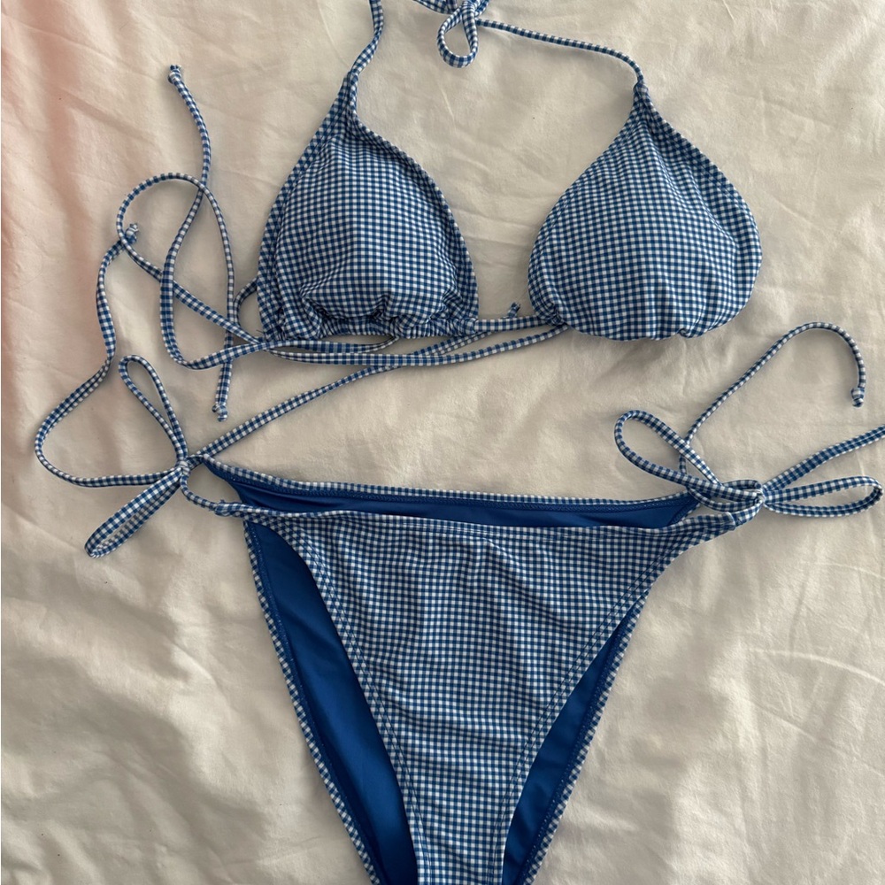 SOLD -Casa Del Sol Blue Gingham Bikini Set